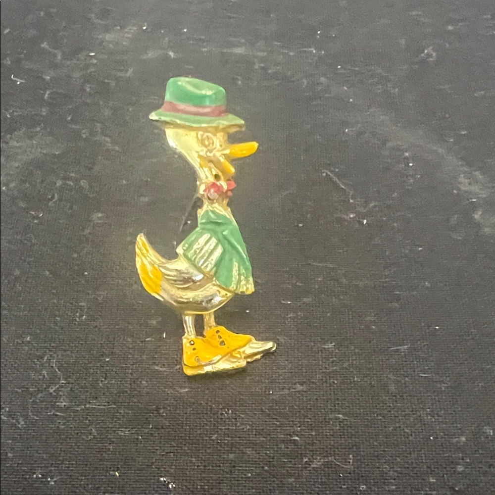 Vintage Duck Brooch with Green Hat and Yellow Boots